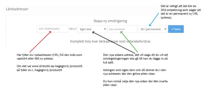 301 redirect med Quickbutik